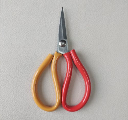 High quality very sharp scissors for leather, red/yellow, 18cm