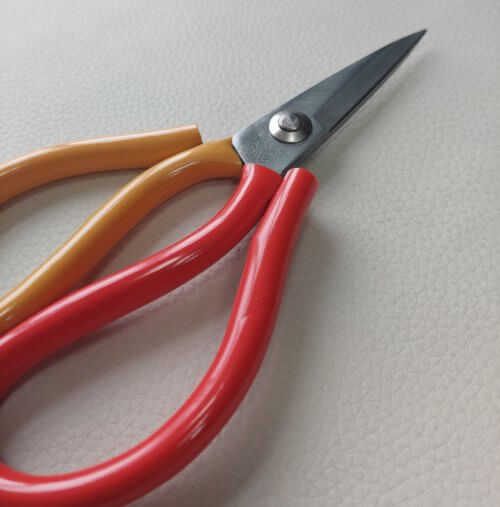 High quality very sharp scissors for leather, red/yellow, 18cm