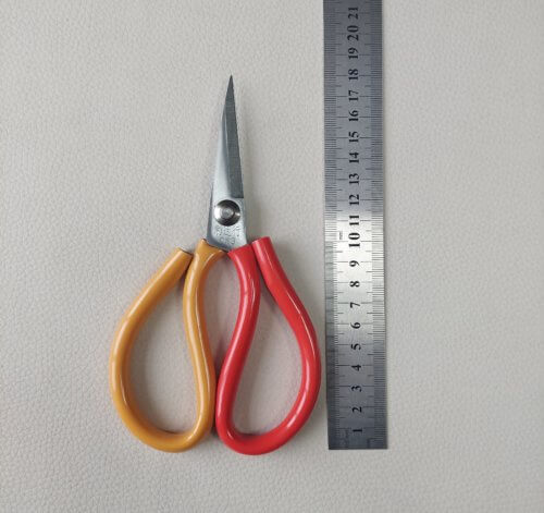 High quality very sharp scissors for leather, red/yellow, 18cm