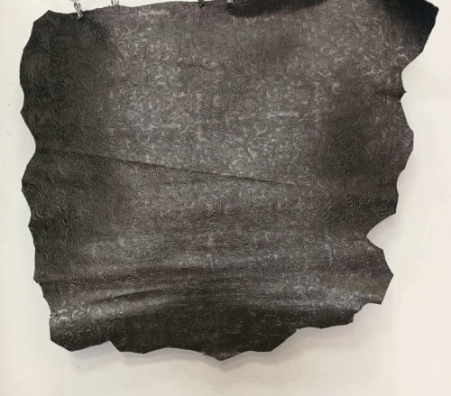 Galanterinė/drabužinė oda - rusvai pilka, gėlių rašto, 0,9mm, 70x60 - Image 3