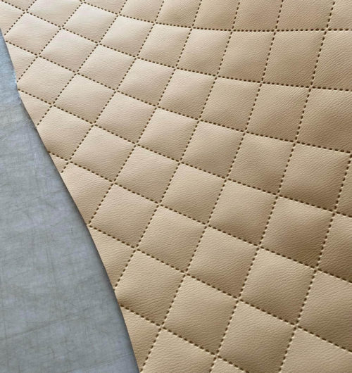 Quilted artificial leather "Rhombus" - Beige, textured - Image 4