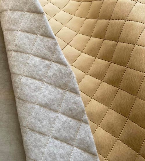 Quilted artificial leather "Rhombus" - Beige, textured - Image 2