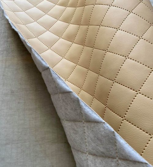 Quilted artificial leather "Rhombus" - Beige, textured - Image 3