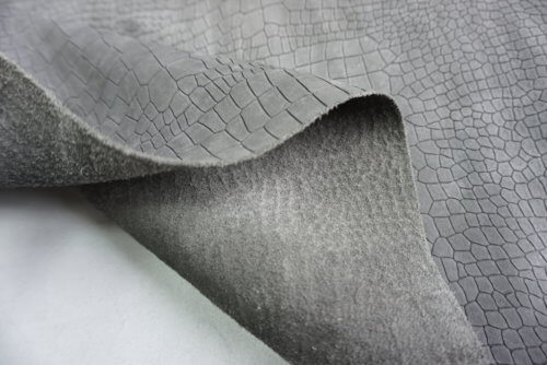 Galanterinė oda - kroko imitacija, pilka, matinė, minkšta, 1,1mm, 180x72 - Image 4