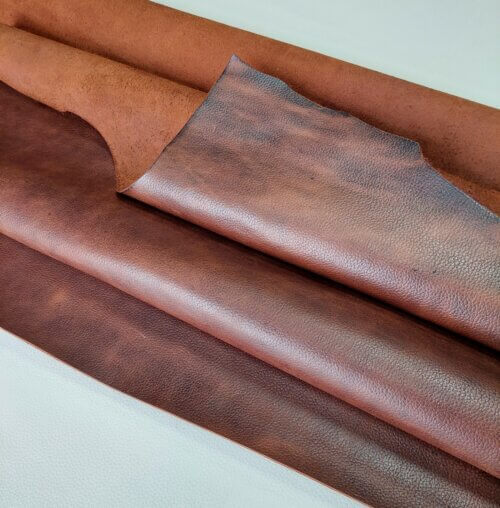 Galanterinė oda - Ruda, minkšta, faktūrinė, sendinto tipo, 1,6-1,8mm, 100x80 - Image 3