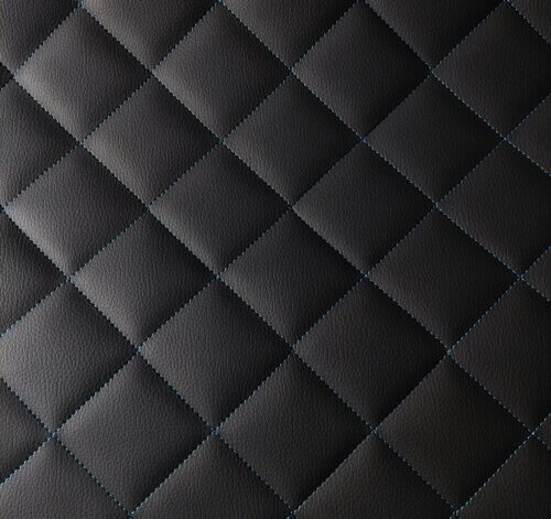 Quilted artificial leather with blue thread - Black, textured - Image 2