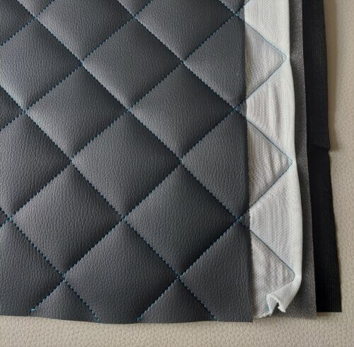 Quilted artificial leather with blue thread - Black, textured - Image 4