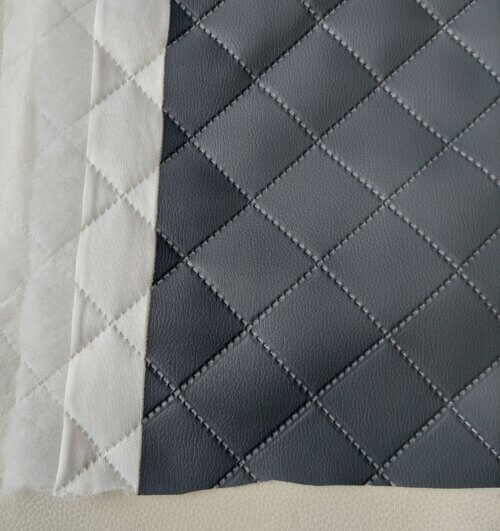 Quilted artificial leather "Rhombus" - Dark gray, textured - Image 4