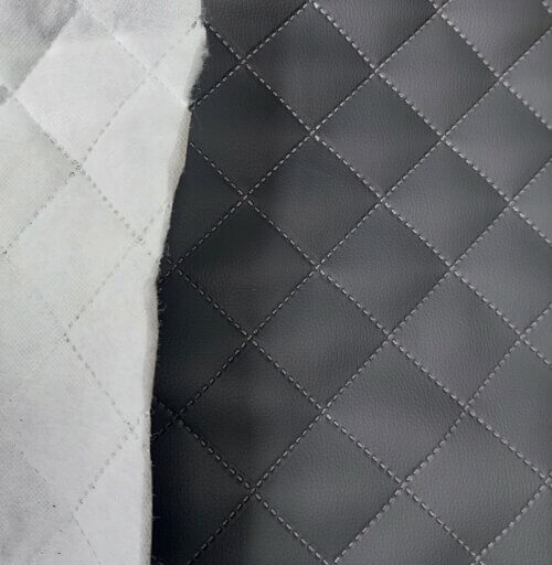Quilted artificial leather "Rhombus" - Dark gray, textured - Image 2