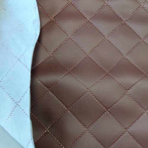 Quilted artificial leather "Rhombus" - Dark brown, textured - Image 2
