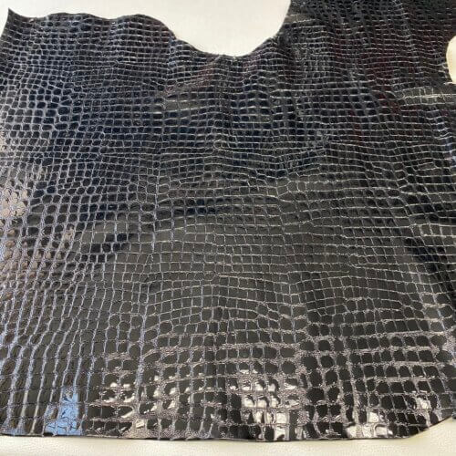 Haberdashery/shoes leather - black, crocodile imitation, soft, shiny, 1,2-1,4mm - Image 2