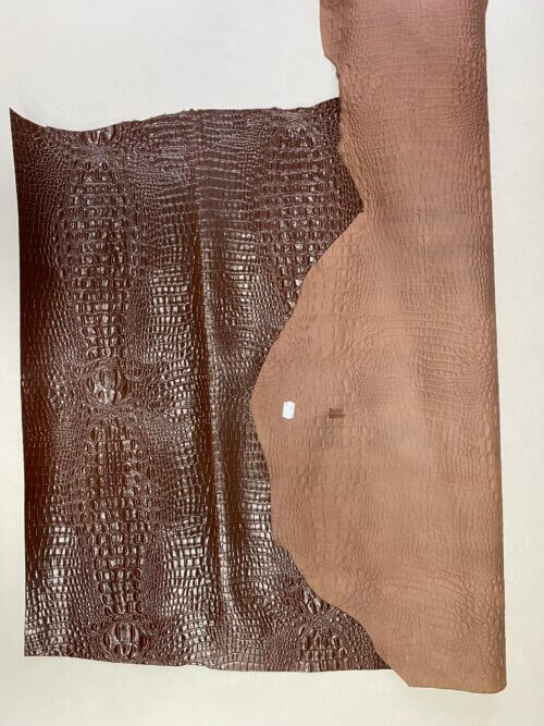Haberdashery leather - brown, crocodile imitation, bit hard, 1,3-1,4mm - Image 2