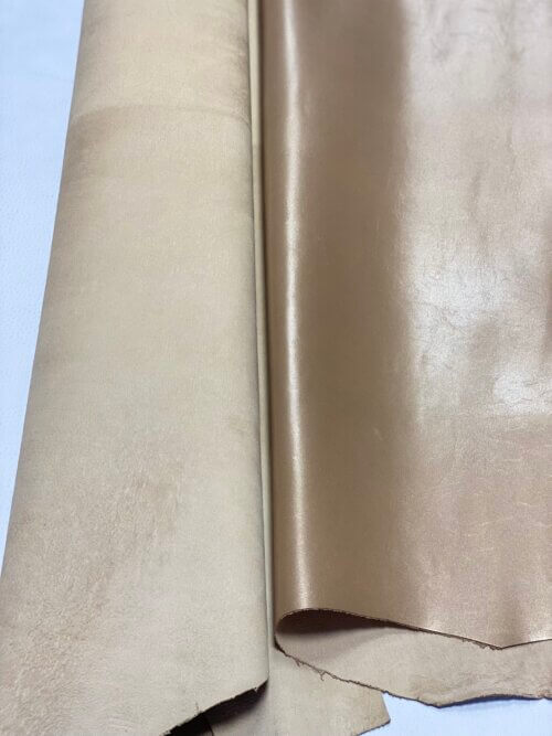 Haberdashery/clothes leather - aged gold color, soft, medium shiny, plain, 0,5mm - Image 4