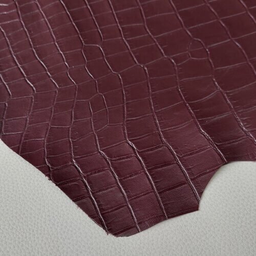 Haberdashery/Clothing leather - Bordeaux, crocodile imitation, soft, 0,4mm - Image 3