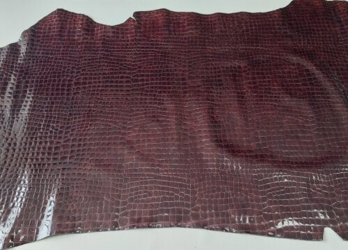 Haberdashery/upholstery leather - Dark bordeaux, croco print, varnished 1,3 - Image 4
