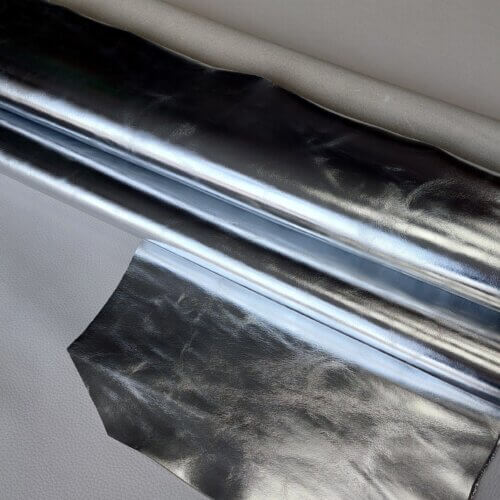Haberdashery leather – Silver color, smooth, soft, 1,2mm, 90x90cm - Image 2