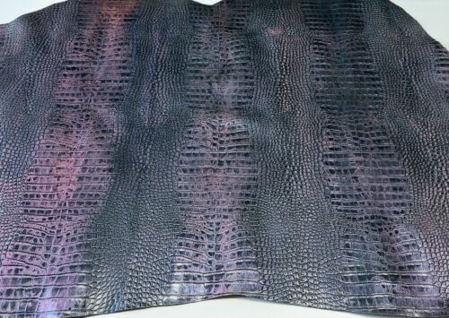 Haberdashery leather - Black/purple, crocodile print, medium rigid, 1,2-1,4mm, 140x90cm - Image 4