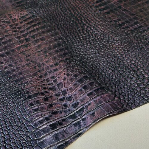 Haberdashery leather - Black/purple, crocodile print, medium rigid, 1,2-1,4mm, 140x90cm - Image 3