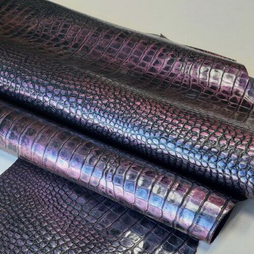 Haberdashery leather - Black/purple, crocodile print, medium rigid, 1,2-1,4mm, 140x90cm - Image 2