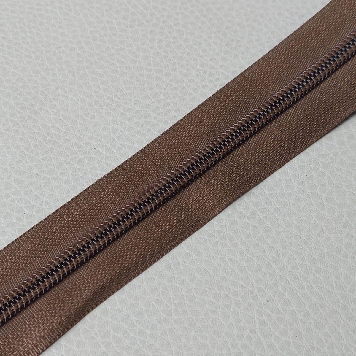 Zipper - Size 5, plastic, spiral, brown color - Image 2